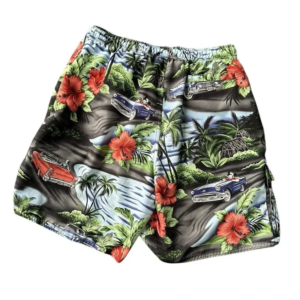 Big Dogs Board Shorts Swim Trunks Boys XL Old Cars Hawaiian Mesh Lined Aloha
